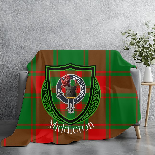 Middleton Scottish Clan Tartan Crest Fleecefilt (Skapare uppladdad)