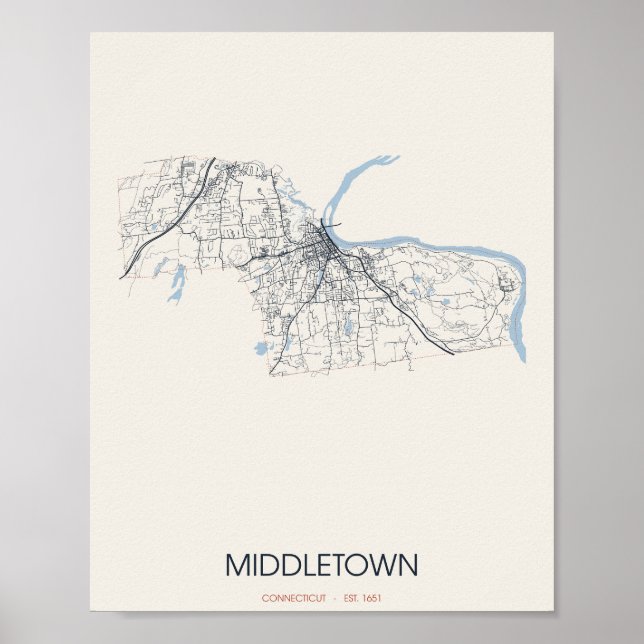 Middletown Connecticut Gatukarta Poster (Framsidan)