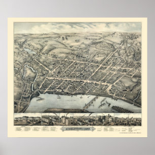 Middletown, CT Panoramic Karta - 1877 Poster