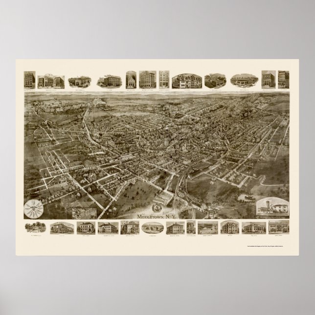 Middletown, NY Panoramic Karta - 1921 Poster (Framsidan)