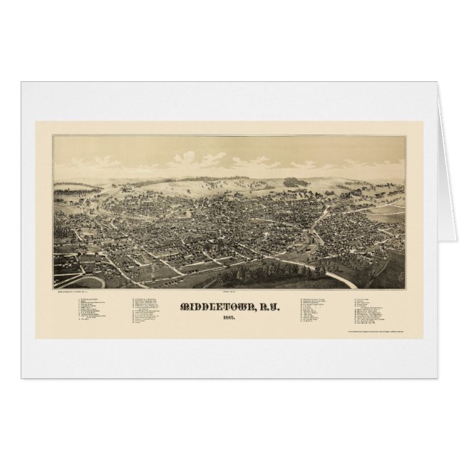 Middletown panorama- karta för NY - 1887 Hälsningskort (Framsidan Horizontal)
