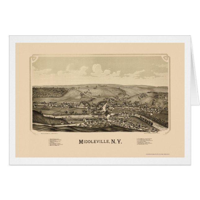 Middleville panorama- karta för NY - 1890 Hälsningskort (Framsidan Horizontal)