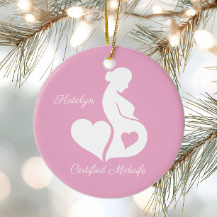 Midfru Doula BeSnygg Anpassad Rosa Jul Julgransprydnad Keramik
