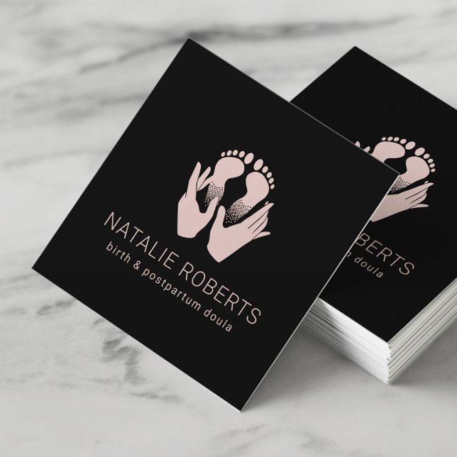 Midfru Doula Birth Coach Händer & Baby Feet Fyrkantigt Visitkort (Skapare uppladdad)