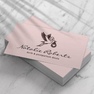 Midfru Doula Birth Coach Stork Logotyp  Rosa Visitkort