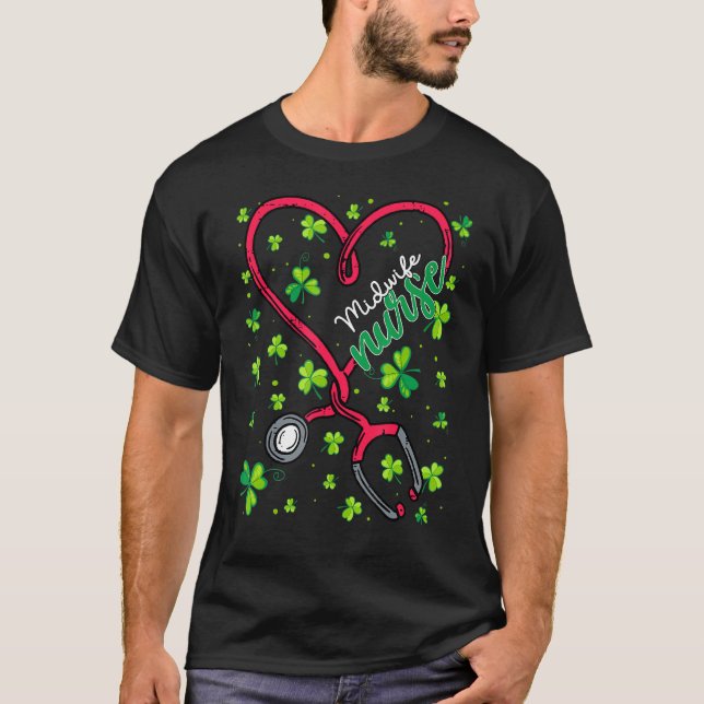 Midfru Nurse St. Patricks Day Kärlek Stethoscope R T Shirt (Framsida)