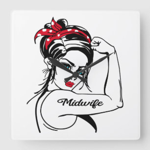 Midfru Rosie Riveter Pin Up Fyrkantig Klocka
