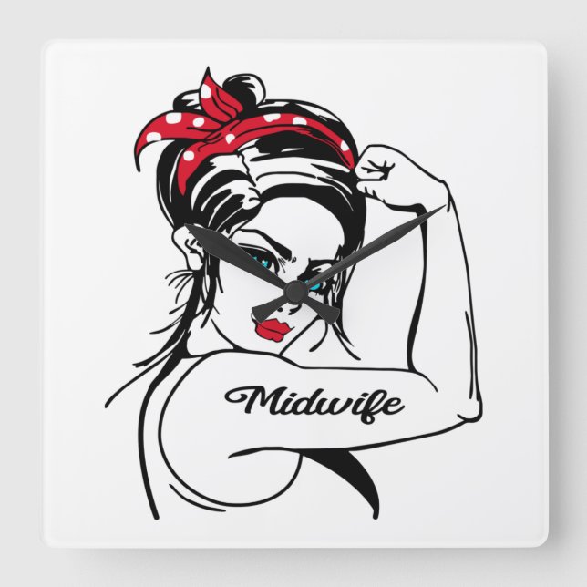 Midfru Rosie Riveter Pin Up Fyrkantig Klocka (Framsida)