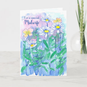 Midfru Tack Daisy Flowers Watercolor Kort