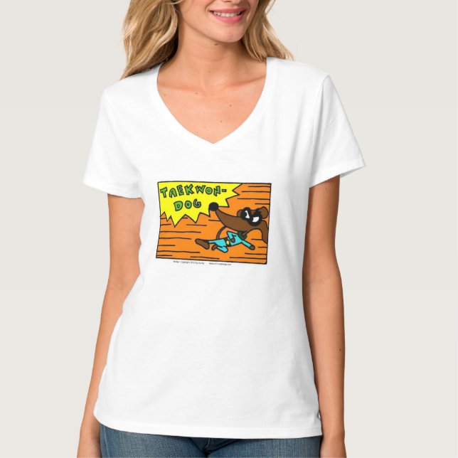 Midge ’TAEKWON-HUND’ Womens V-Nacke T-Shirt (Framsida)