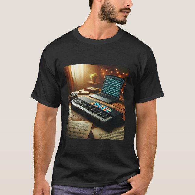 MIDI tangentbordskontroller - Synthesizer Retro T Shirt (Framsida)