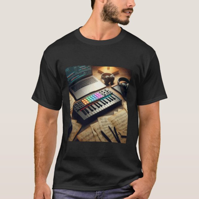 MIDI tangentbordsstyrenhet - Synthesizer Retro T Shirt (Framsida)