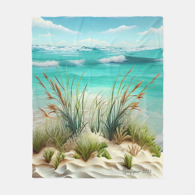 MidJourney AI Seashore Scene Fleece Blanket (Framsidan)