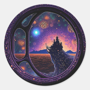 Midjourney Monsters Porthole Series Runt Klistermärke