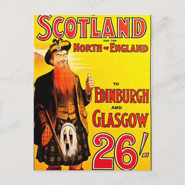 Midland Railway Scotland Bagpipe Kilt Travel Art Vykort (Framsida)