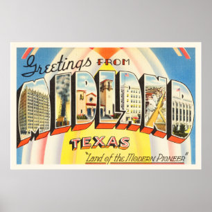 Midland Texas TX Old Vintage resor Souvenir Poster