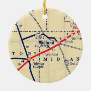 Midland TX 1948 Karta Julgransprydnad Keramik