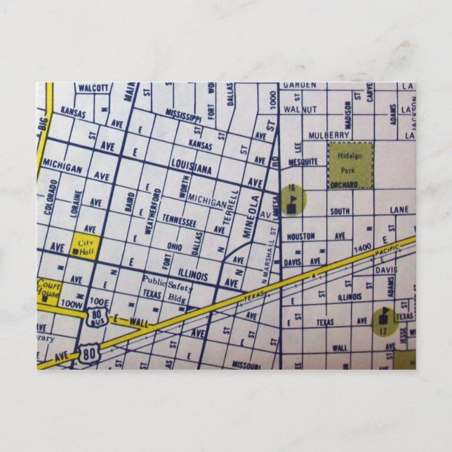 Midland, TX Vintage Karta Vykort (Framsida)