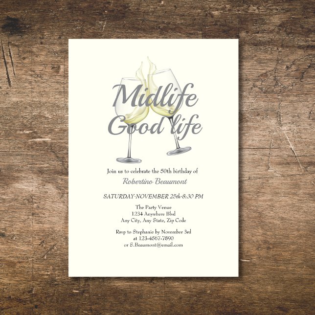 Midlife Bra Life Elegant Vin Glass 50:e födelsedag Inbjudningar (Skapare uppladdad)