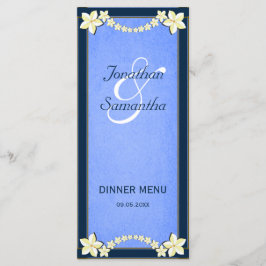 Midmeny-kort för Rustik blå Blommigt Bröllop Meny
