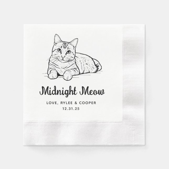 Midnatt Anpassningsbar Cat Drawn Cocktail Napkins  Pappersservett (Framsidan)