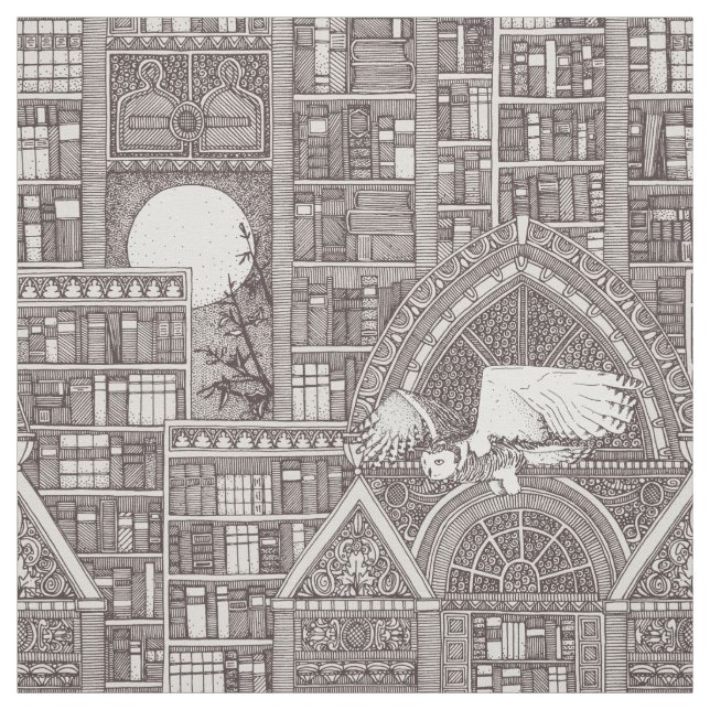 midnatt bibliotek brun Fabric Tyg (Provkarta)