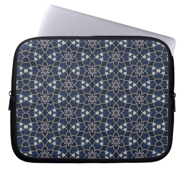Midnatt blå blommönster laptop fodral (Framsidan)