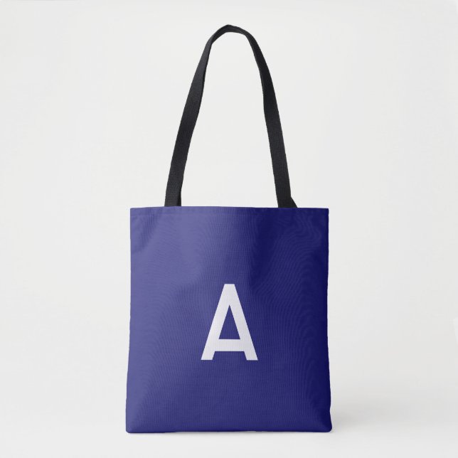 Midnatt Blå Färg Minimalistisk Enkel Monogram Tygkasse (Framsida)