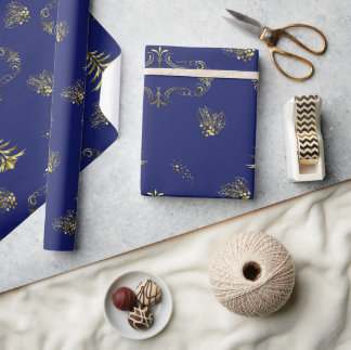 Midnatt Blå och Guld Dekorativ Jul Presentpapper