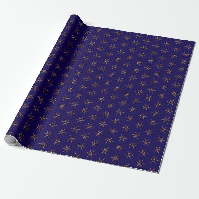 Midnatt blå och guld stjärna inslagspapper presentpapper (Utrullad)