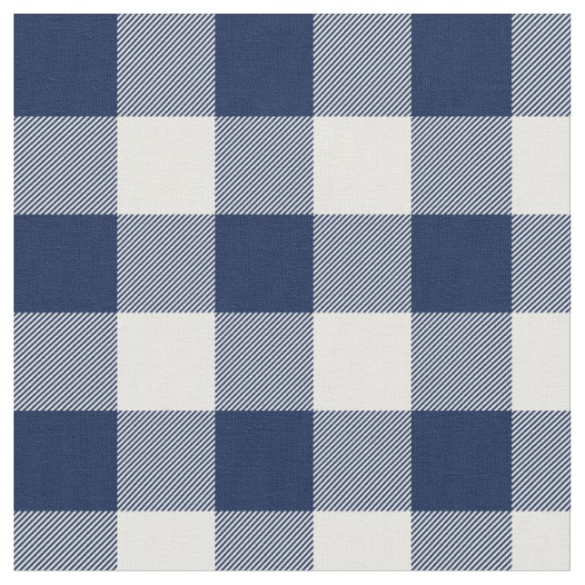 Midnatt Blå och Vit Gingham Rutig Tyg (Närbild)