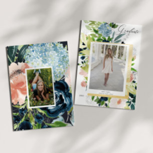 Midnatt Blå Röda Blommor Foto Examen Kort