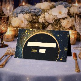Midnatt Blå Stjärnor Måne himmelsk Halo bröllop Placeringskort