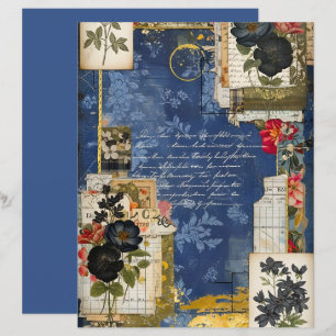 Midnatt Blå Vintage Blommig Scrapbookpapper