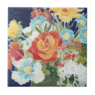 Midnatt Blommigt IV Kakelplatta