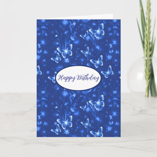 Midnatt Blue Butterflies Birthday Kort (Framsida)