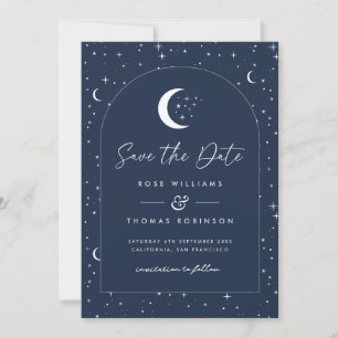 Midnatt Blue Celestial Arched Save Date Spara Datumet