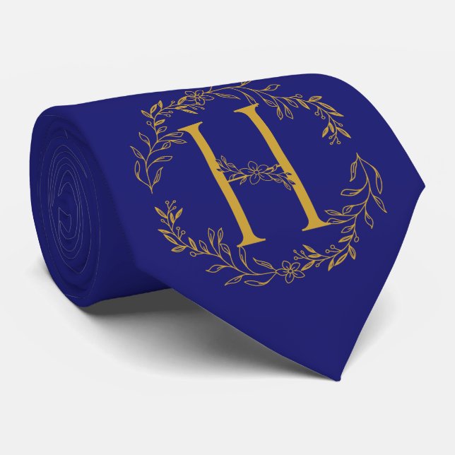 Midnatt Blue Färg Monogrammed Marskalkar Slips (Rullad)