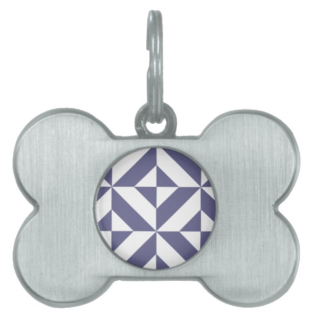 Midnatt Blue Geometric Deco Cube Mönster ID-bricka Husdjur (Framsidan)