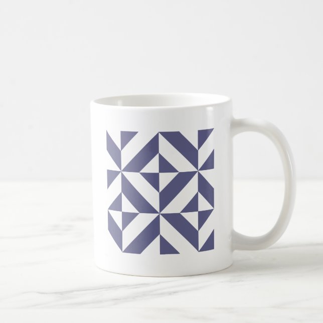Midnatt Blue Geometric Deco Cube Mönster Kaffemugg (Höger)