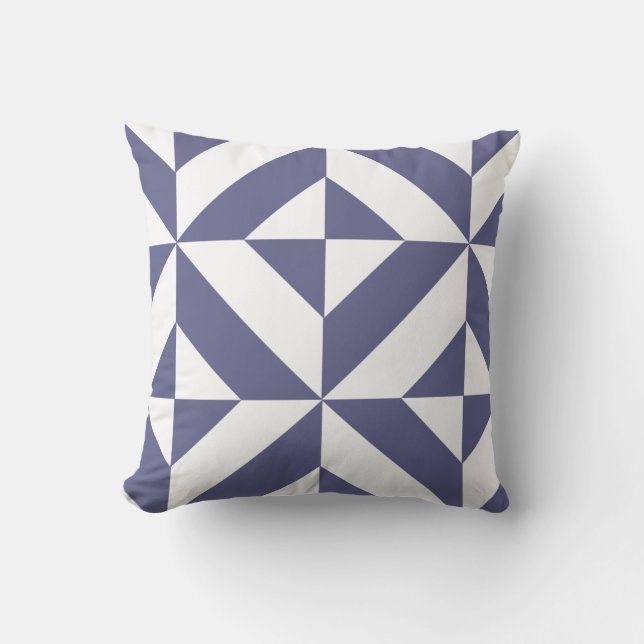 Midnatt Blue Geometric Deco Cube Mönster Kudde (Framsida)