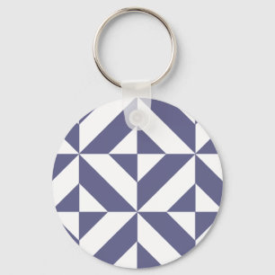 Midnatt Blue Geometric Deco Cube Mönster Nyckelring