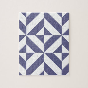 Midnatt Blue Geometric Deco Cube Mönster Pussel