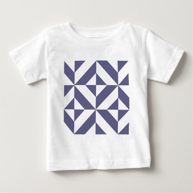 Midnatt Blue Geometric Deco Cube Mönster T Shirt (Framsida)