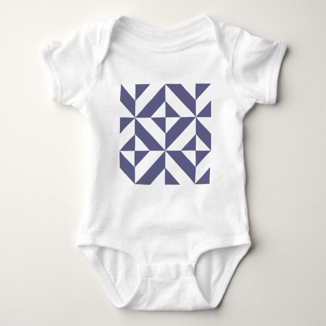 Midnatt Blue Geometric Deco Cube Mönster Tee Shirt (Framsida)