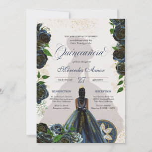 Midnatt Blue Ro Finare Charro Quinceanera Inbjudningar