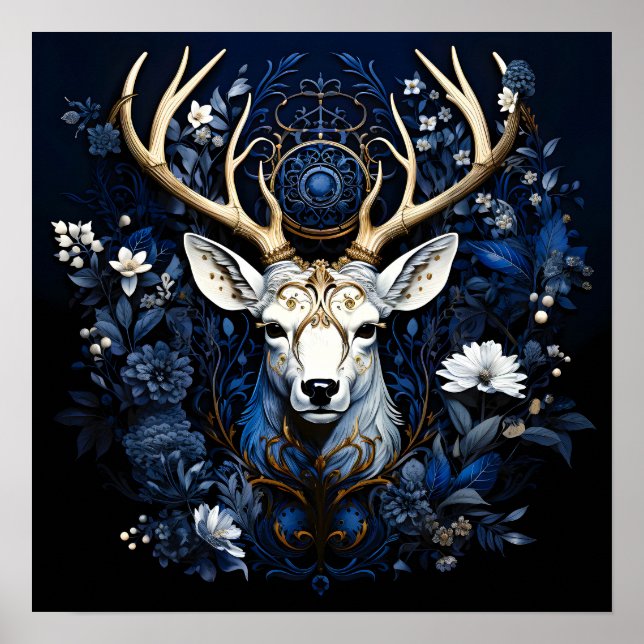 Midnatt Celestial Blommig Gotisk Hjort  Poster (Framsidan)