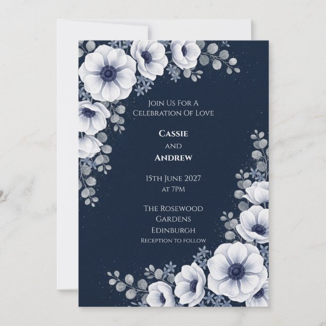 Midnatt Celestial Botanisk Anemon  Inbjudningar (Framsida)