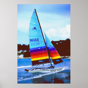Midnatt Cowboy Hobie segelbåt Poster