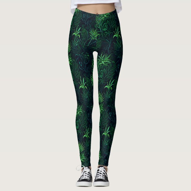 Midnatt Dschungeltryck Leggings (Framsida)